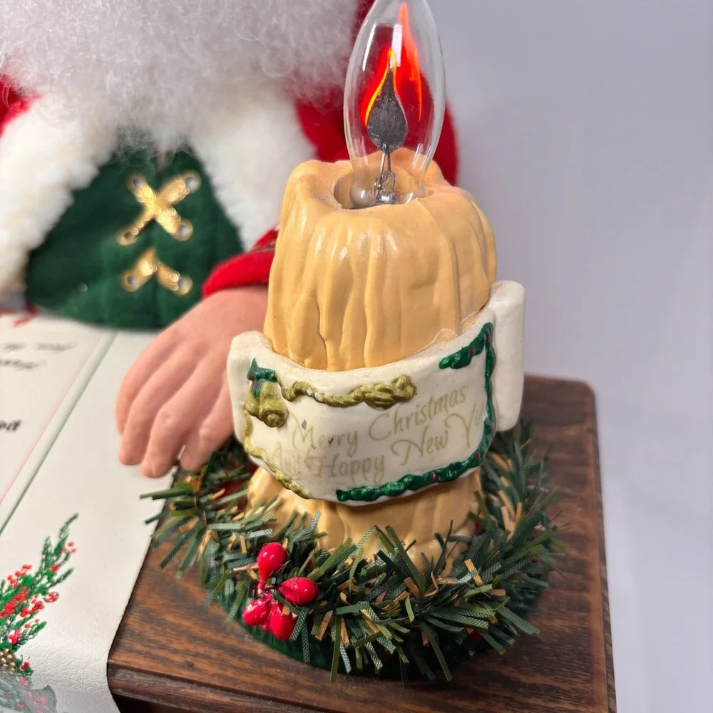 Traditions Animated Santa at Writing Desk w Candle light list 90s Works VTG
